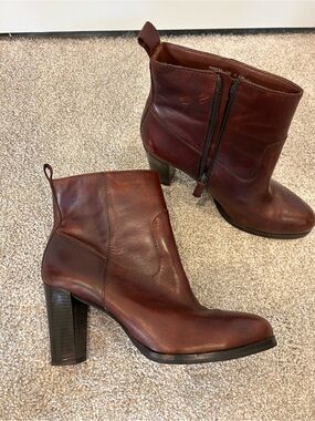 Cole Haan Burgundy Leather Ankle Booties with Block Heel